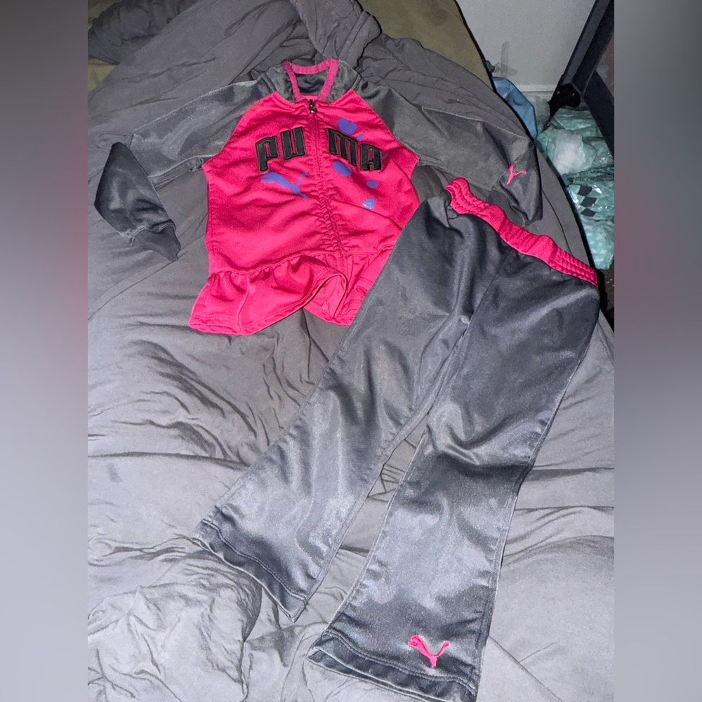 Puma Kids Pink and Black Tracksuit